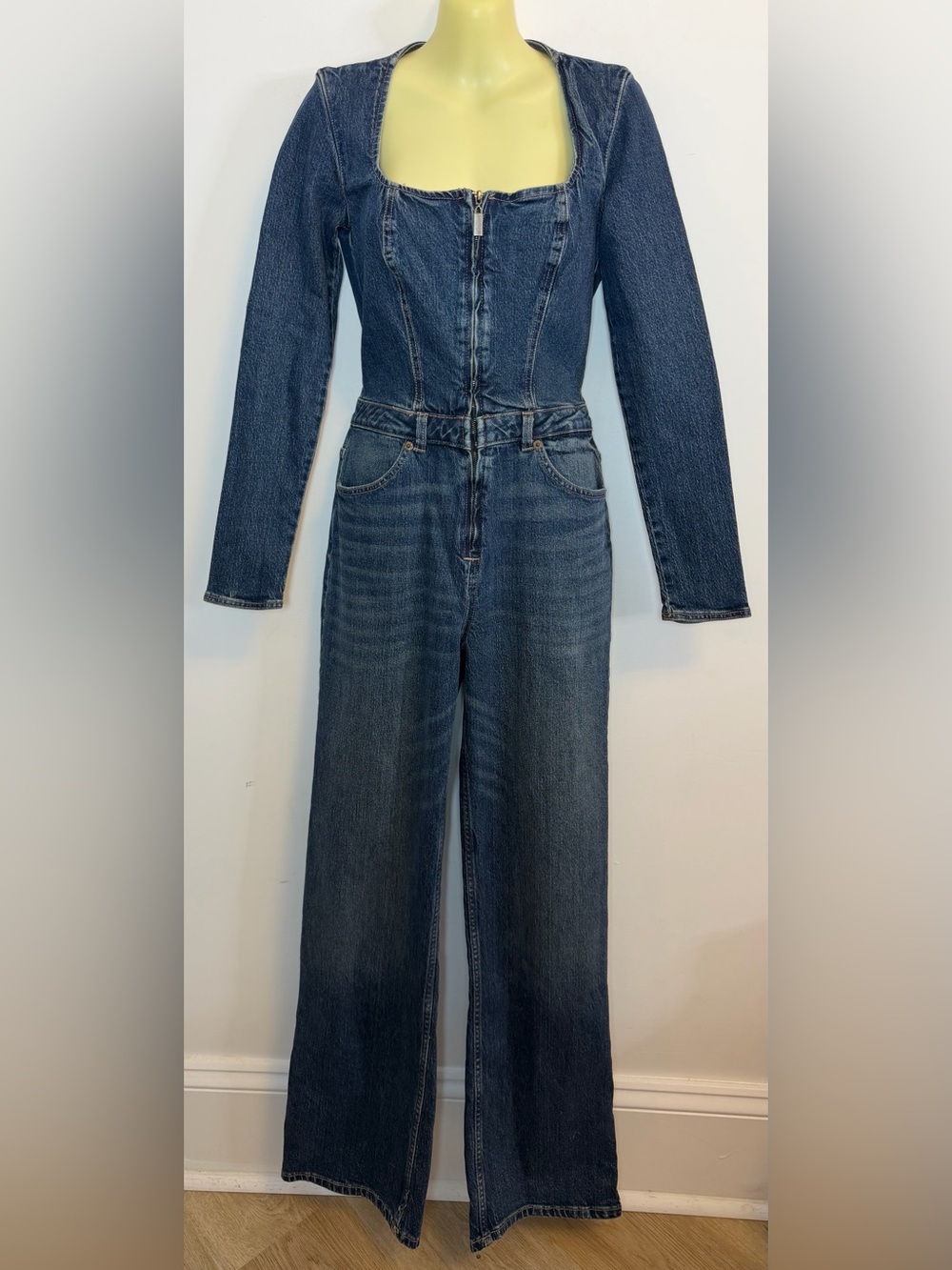 Zara Long-Sleeve Denim Jumpsuit